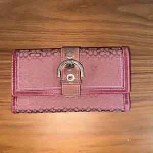 Coach Soho Signature Jacquard Single Buckle Trifold Checkbook Wallet